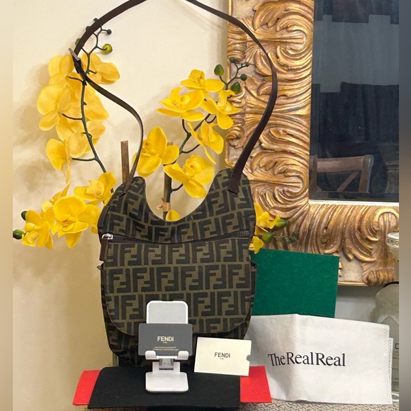 Fendi Handbags - FENDI Authentic Zucca Canvas & Leather Crossbody Bag